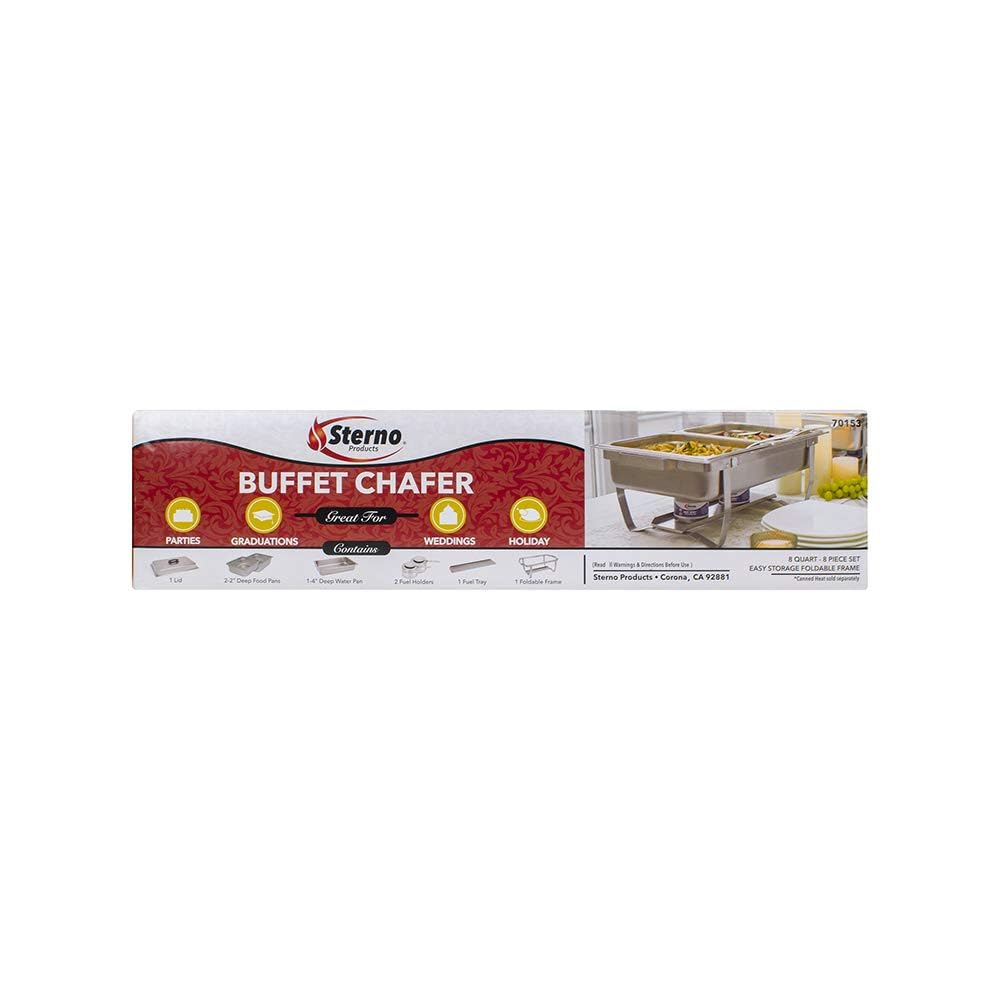 Sterno Buffet Kit Foldable Chafing Dish Buffet Set - Chafing Dishes for Buffet & Catering Food Warmers - Catering Supplies & Food Warming Trays for Buffet Party - 8-Piece Chafing Dish Set