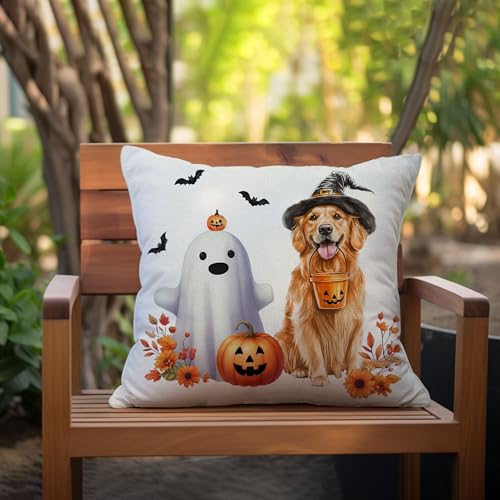 Halloween Pillow Covers Set of 2 - 18x18 Inch Ghost & Dog Decor