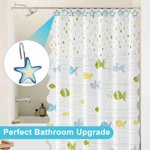 Blue & White Starfish Shower Curtain Hooks Set of 12