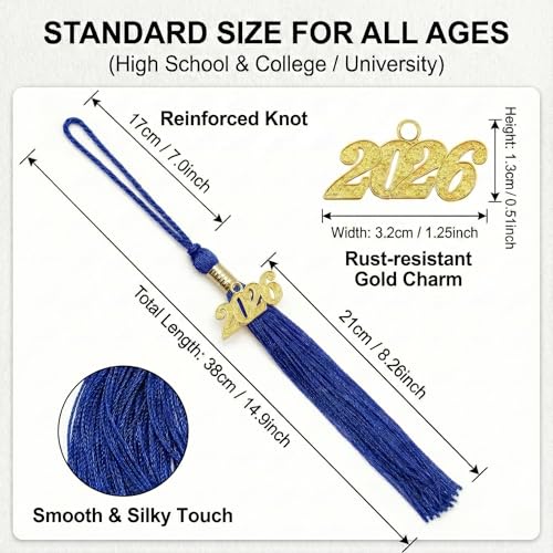 2026 Blue Graduation Tassel with Gold Year Charm for Cap and Gown