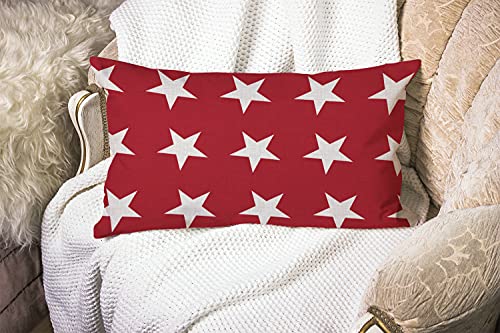 Smooffly Patriotic Star Throw Pillow Cover, Cotton Linen Lumbar Case 12x20