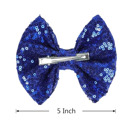 AMYDECOR Royal Blue Glitter Bow Hair Clip 5-Inch Sequin Hairpin