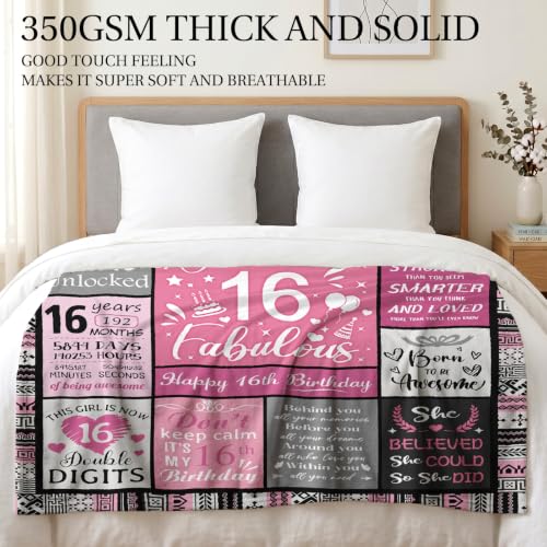 Jekeno 16th Birthday Gift Pink Throw Blanket for Girls - Cozy & Soft