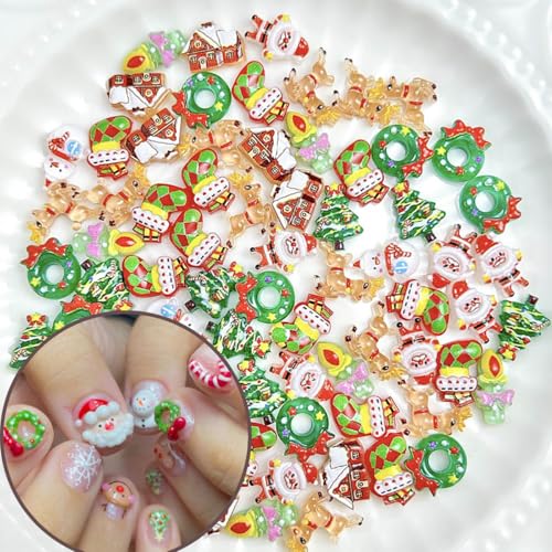50 Pcs 3D Christmas Nail Charms Resin Winter Holiday Nail Art Gems