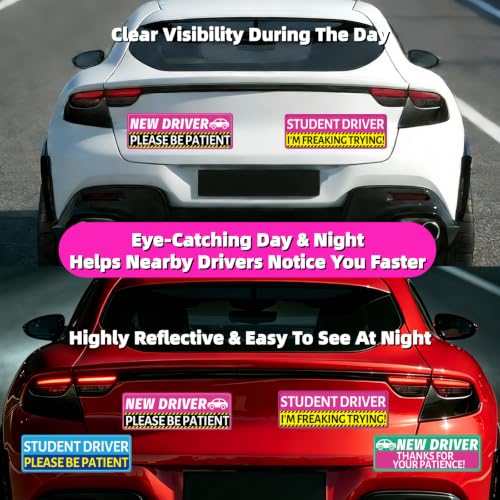 4PCS Student Driver Car Magnets - High Visibility Reflective Signs