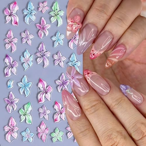 Quezadyl 3Pcs 5D Embossed Flower Nail Stickers Tropical Floral Decals