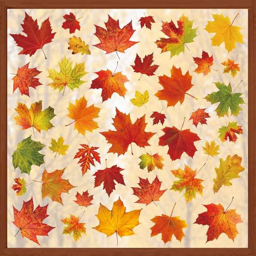 9 Sheets Fall Maple Leaf Window Clings - Reusable Autumn Decals for Glass