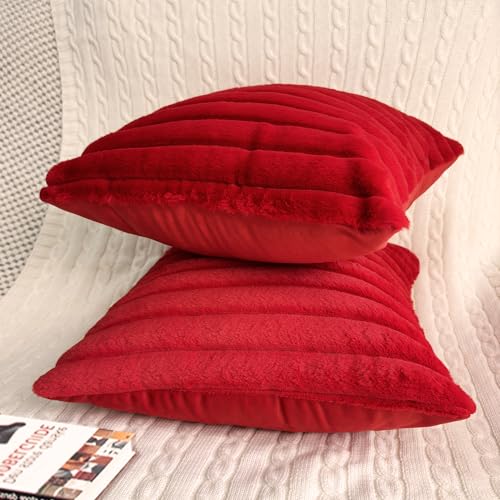 16x16 Red Velvet Throw Pillow Cover - Faux Fur Cushion Case