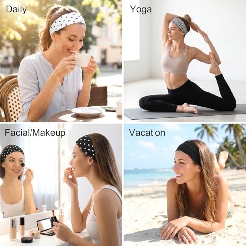 Polka Dot Headbands for Women 4-Pack Non-Slip Elastic Hair Wraps
