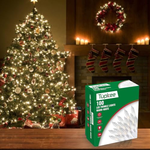 LED Twinkle String Lights for Christmas Tree 100 Warm-White Bulbs - 16 of 100 Twinkle/White Wire