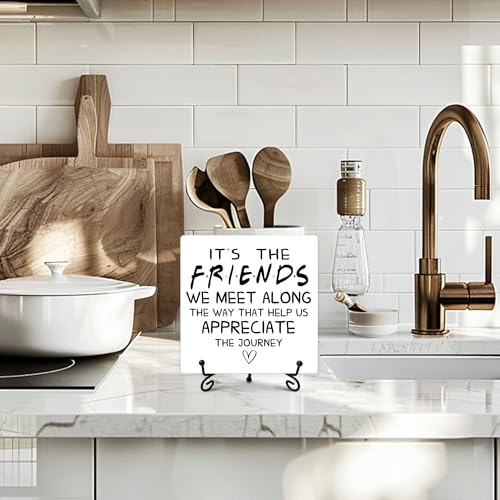Ukebobo 'Friends We Meet' Wooden Desk Sign with Iron Stand, 5x5 Inch