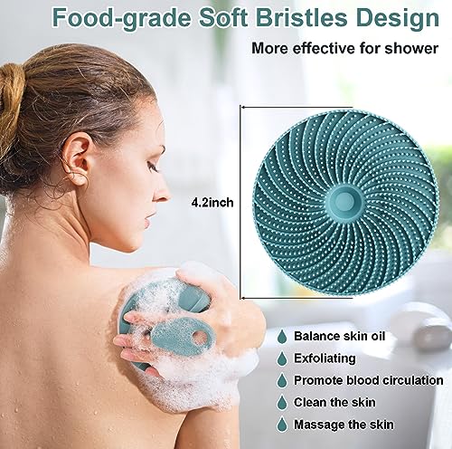 INNERNEED Silicone Body Scrubber & Exfoliating Bath Brush, Green and Pink
