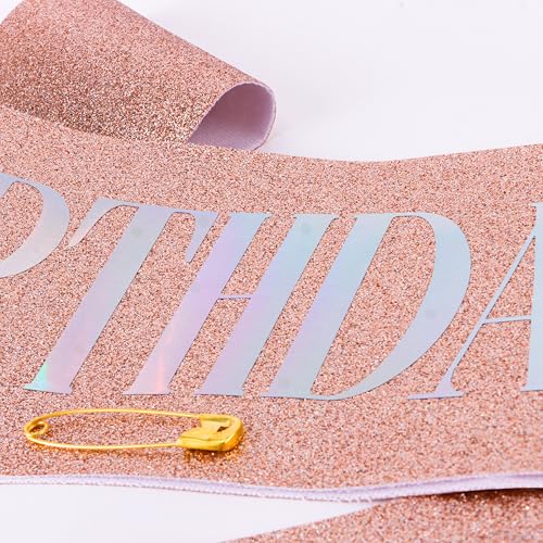Rose Gold Birthday Baddie Sash for Women - Glittery Party Accessory