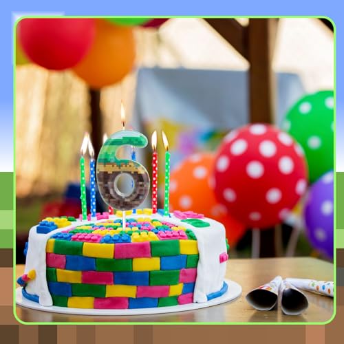 Green Pixel Birthday Cake Candle for Gaming Theme Parties