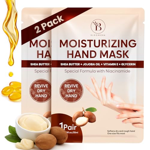 BLOOMORA Repairing Hand Mask Gloves for Dry Cracked Hands with Shea Butter