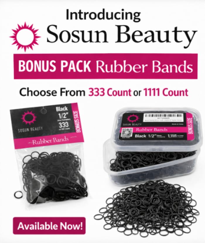 Sosun Beauty 333-Count Black Rubber Hair Bands 1/2 Inch No-Snag Elastics