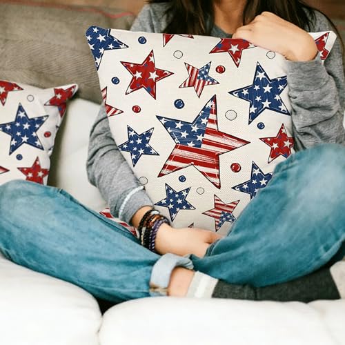4th of July Patriotic Throw Pillow Covers 18x18, Set of 2 Stars Design