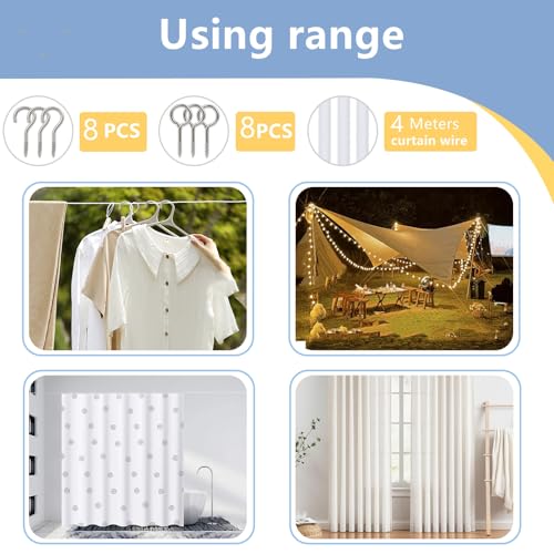 Plastic Coated Curtain Wire for Hanging Curtains - 4m with Hooks