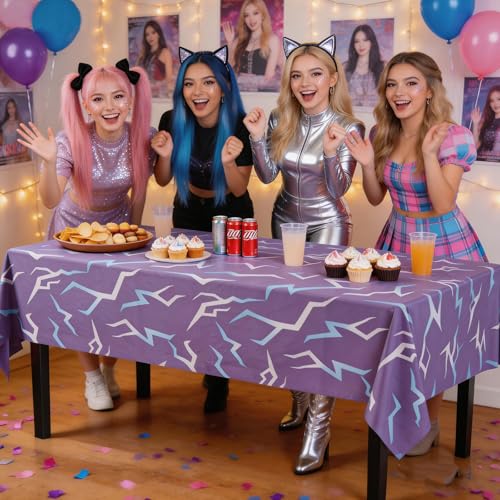 4pcs Purple Energy Kpop Birthday Table Covers 108x54 inches Party Decor