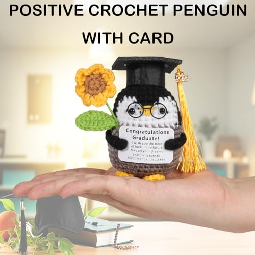 LGIBBOW Positive Crochet Penguin Gift for Graduation, Stress Relief Decor, Cute Handmade Animal