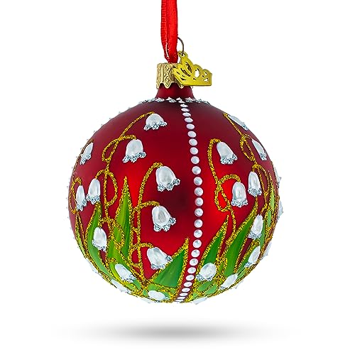 Lilies of the Valley Glass Christmas Ornament 3.25 Inches - Hand-Painted Holiday Decor