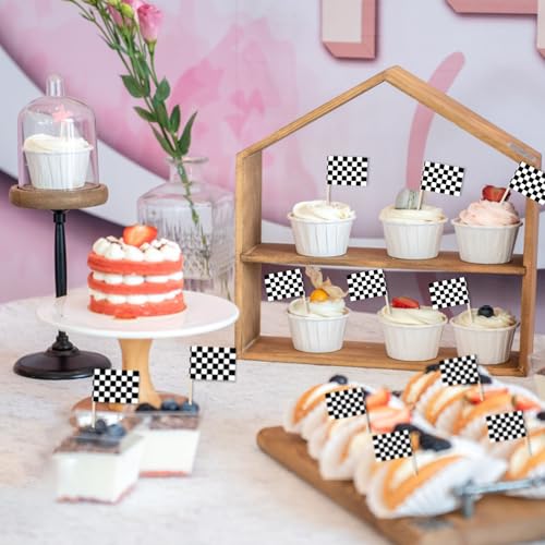Checkered Racing Flag Toothpicks 100 Pack for Cupcakes & Party Decor