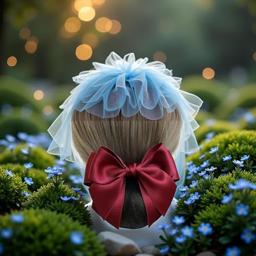 Wine Red Hair Snood Net Bowknot Barrette Elastic Mesh Bun Cover
