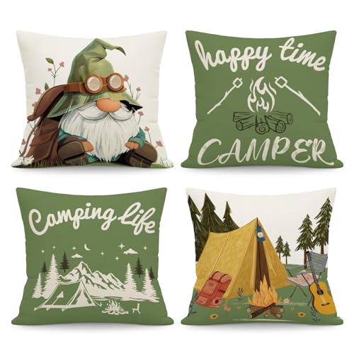 NymphFable Camping Gnome Throw Pillow Covers 18x18 Inch Set of 4