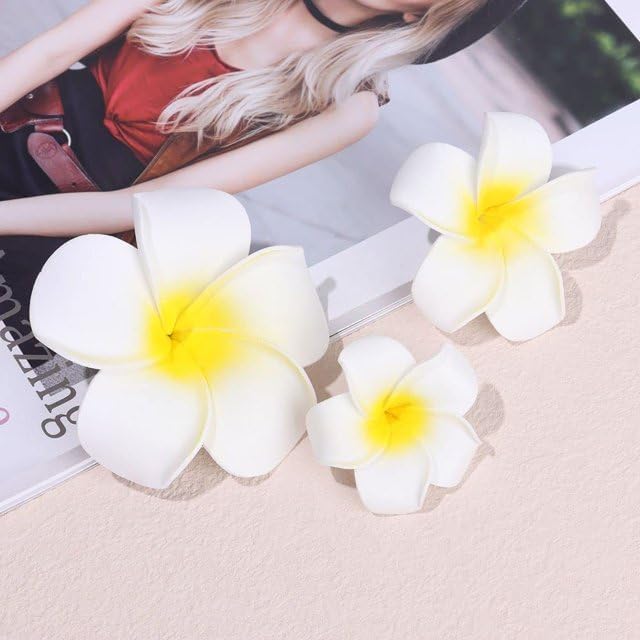 3-Pack Hawaiian Plumeria Flower Hair Clips Yellow White Frangipani