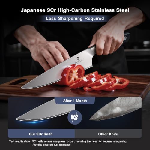 16 PCS Japanese Kitchen Knife Set with Block - Ultra Sharp & Dishwasher Safe - Includes Sheath & Sharpener