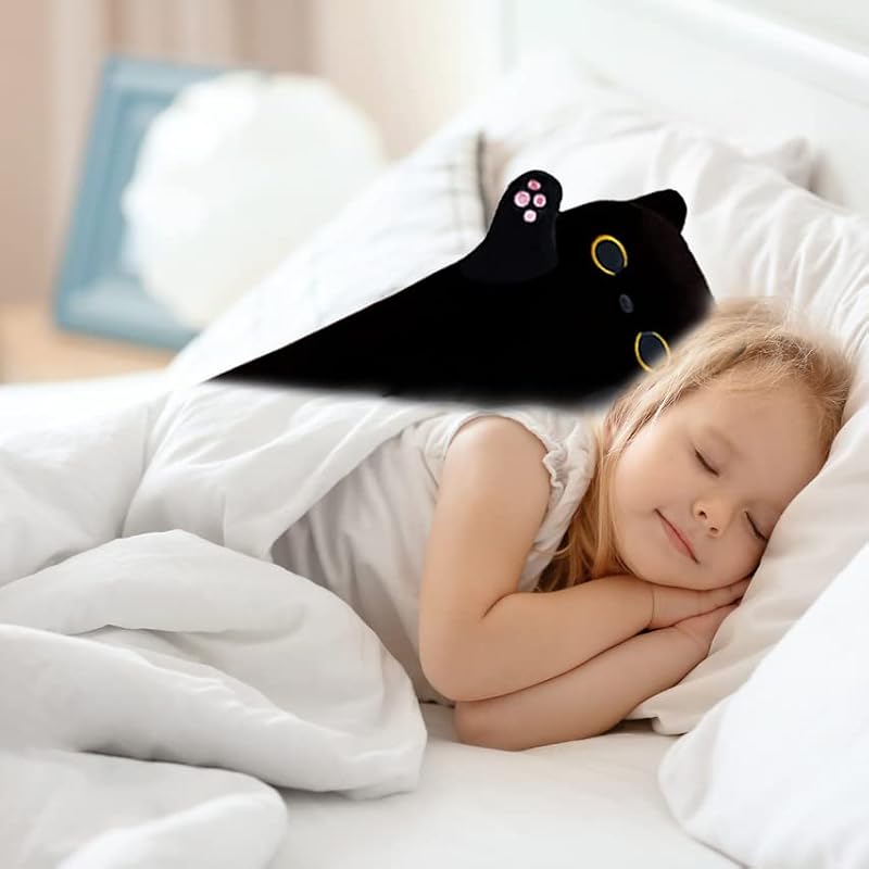 Black Cat Plush Pillow - 19.6-inch Soft Stuffed Animal Body Pillow