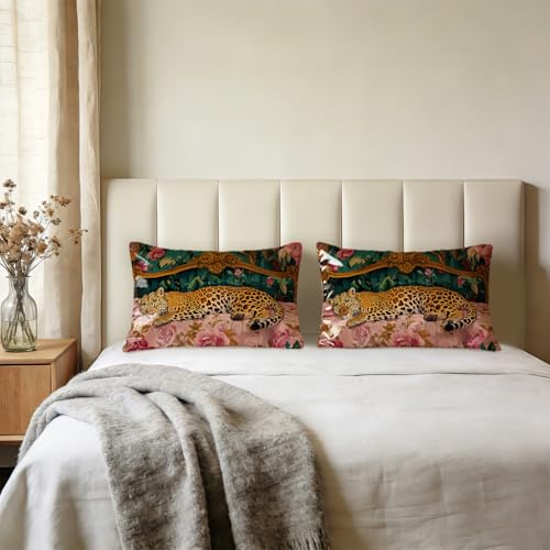 Queen Size Leopard Satin Pillowcase with Zipper - 20x30