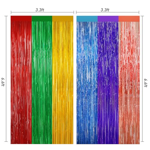 Rainbow Metallic Foil Fringe Curtain Backdrop - 2 Pack