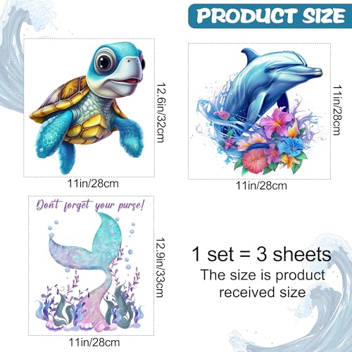 Ocean Animals Toilet Seat Stickers - 3pcs Waterproof Decals