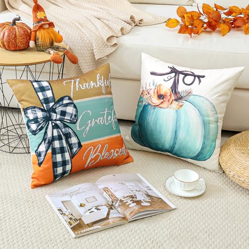 Artscope Fall Decorative Throw Pillow Covers, 18x18 Inch Blue Set of 4