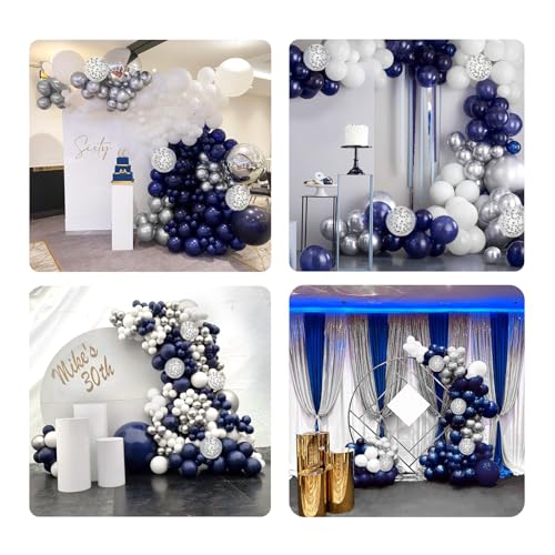 Navy Blue Silver Balloon Arch Kit - 53 Balloons for Parties