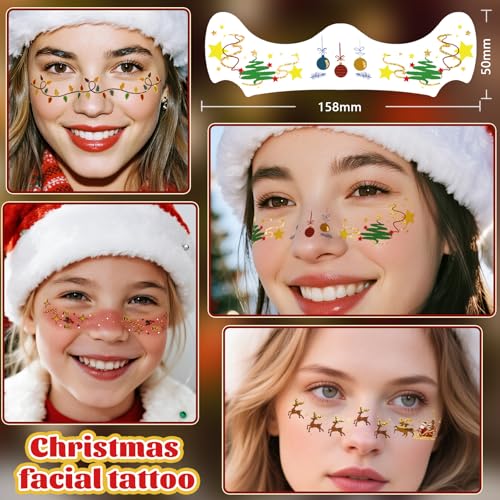 Metuu Christmas Glitter Freckle Temporary Tattoos, 12 Sheets