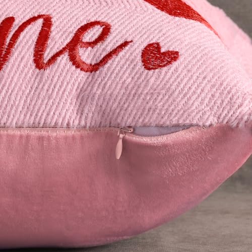 4TH Emotion Valentine's Day Faux Fur Pillow Covers, Pink 18x18 Inch Set of 2