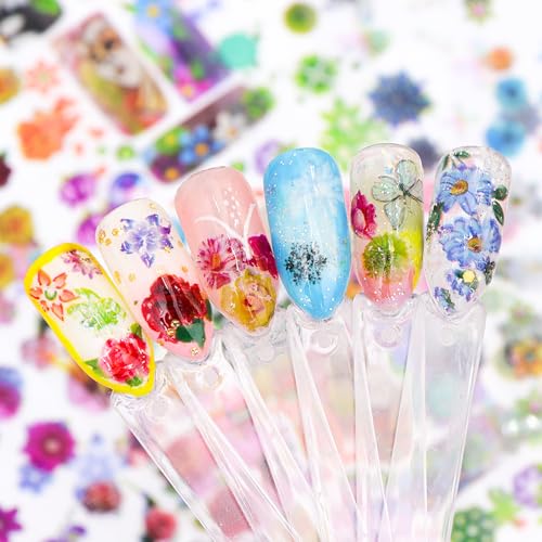 MOLILON 10 Sheets Holographic Flower Nail Foils Transfer Decals