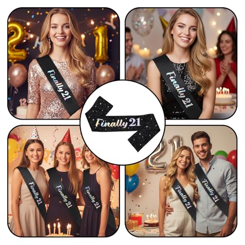 21st Birthday Sash with Glitter - Elegant Black Party Decoration