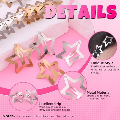 50 PCS Star Hair Clips Metal Snap Barrettes Gold Silver Y2K Hair Accessories