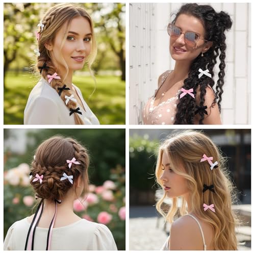 30 Pcs Mini Satin Bow Hair Clips Y2K Hair Accessories for Women Girls