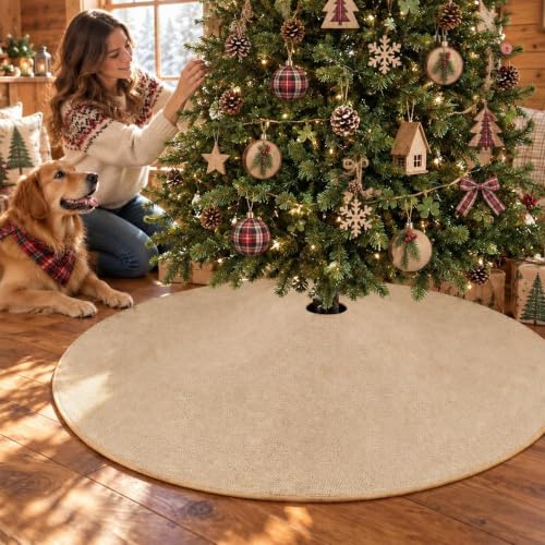 Yuboo 48-Inch Burlap Fall Tree Skirt - Rustic Farmhouse Christmas Decor, Large