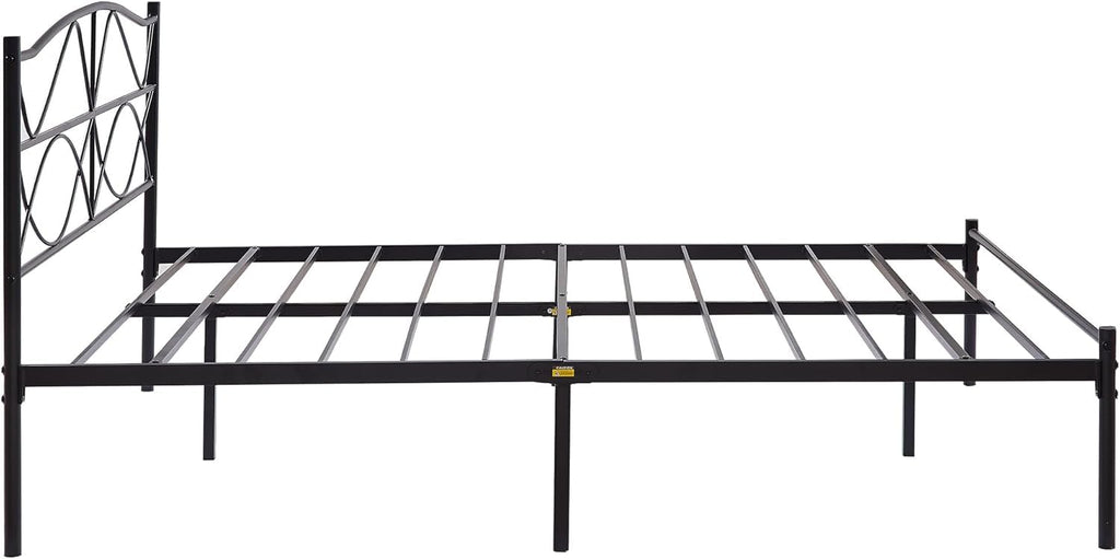 VECELO Full Size Bed Frame, Metal Bed Platform with Headboard, Sturdy Steel Slats Support, No Box Spring Needed/Noise-Free,Easy Assembly, Black