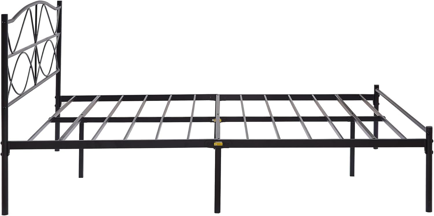 VECELO Full Size Bed Frame, Metal Bed Platform with Headboard, Sturdy Steel Slats Support, No Box Spring Needed/Noise-Free,Easy Assembly, Black