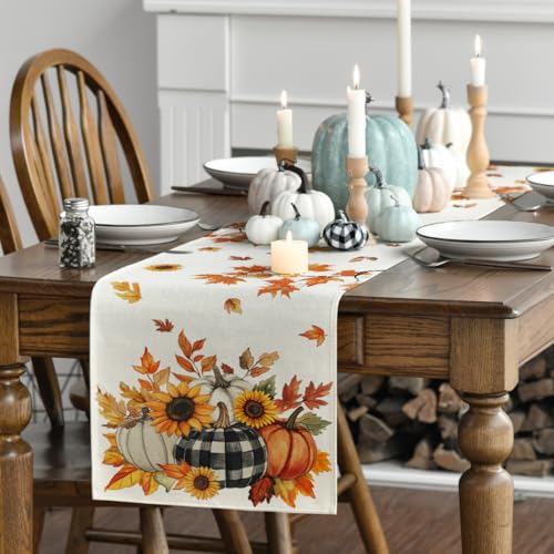 210 GSM Fall Table Runner 13x120 Inch Beige Polyester Home Decor