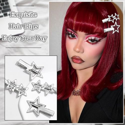 SAWINDA Y2K Silver Star Hair Clips Metal Pentagram Hair Barrettes 8 PCS