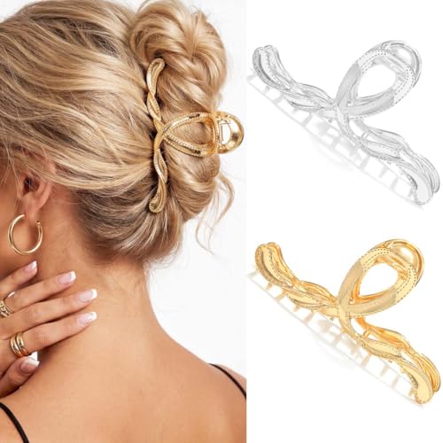 BARTOSI Large Metal Hair Claw Clips Gold Hair Accessories, 2-Pack
