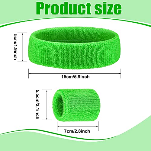 6 Pieces Kids Sweatband Set Sports Headband Wristband Set Boys Girls Headband Wristbands Sweat Bands Set for Basketball Football Running 2 Headbands and 4 Wristbands(Green)