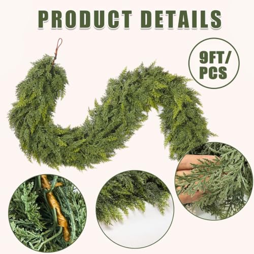 9Ft Unlit Real Touch Cedar Garland - Faux Pine Christmas Wreaths Set of 2